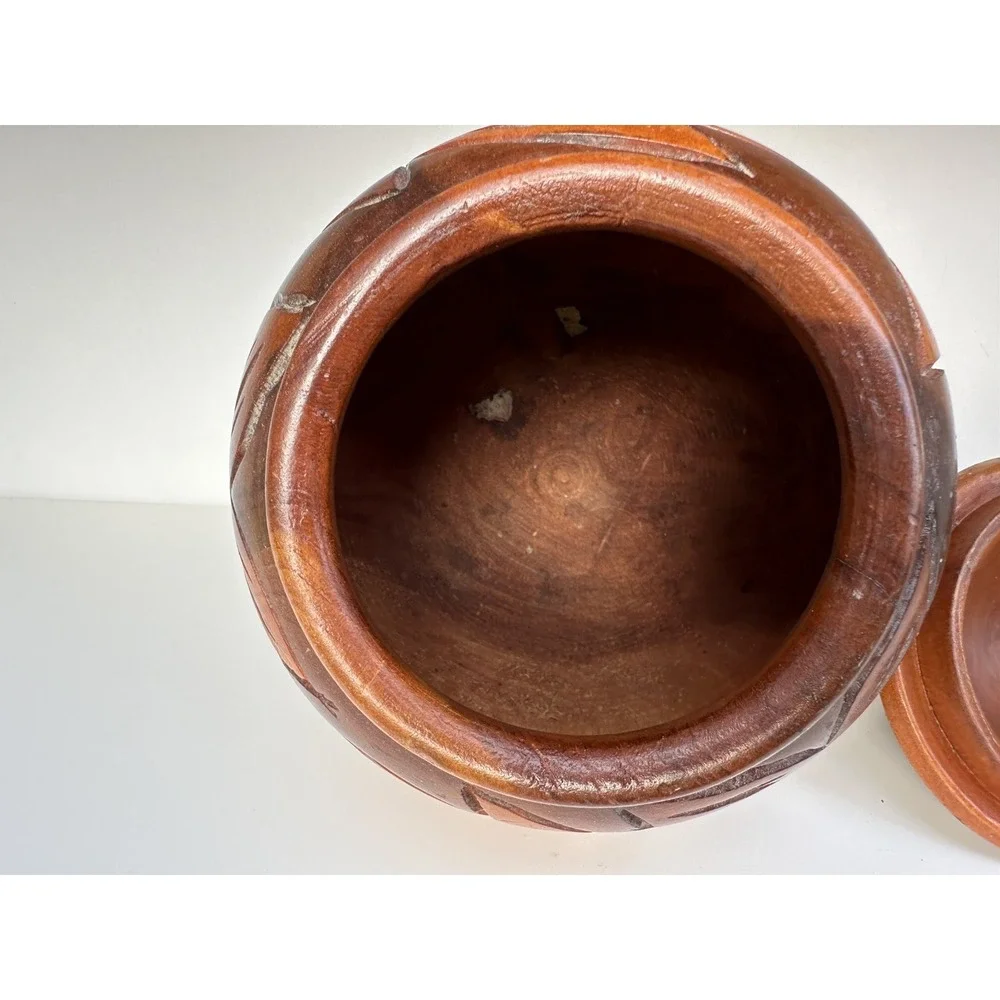 Vintage Hand Carved Wooden‎ Canister Jar 7